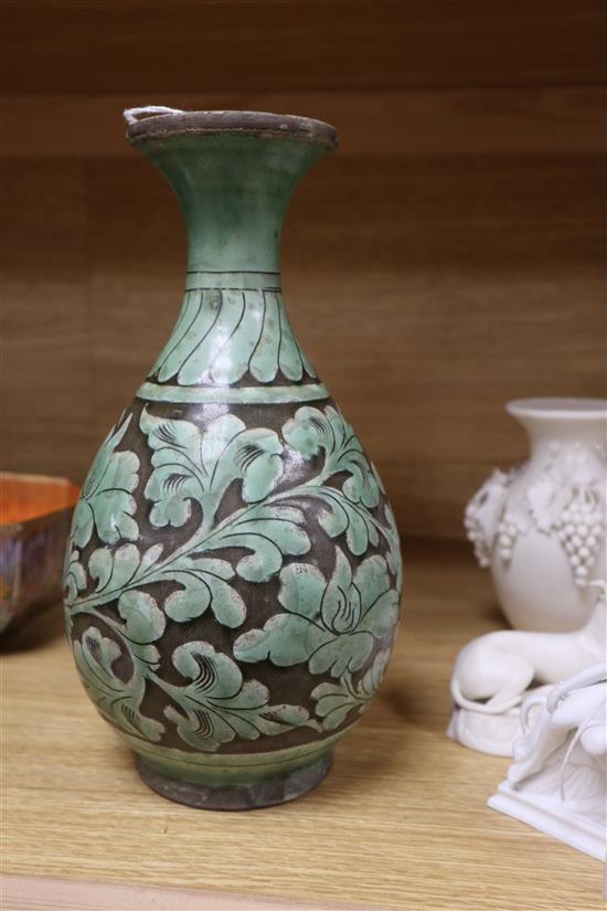 A Chinese Cizhou type green glazed vase height 25cm